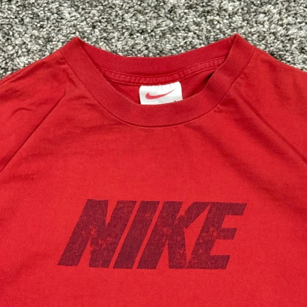 Vintage 90s Nike Red T-Shirt‎ Mens Large Block Logo Locker Label Retro 90s